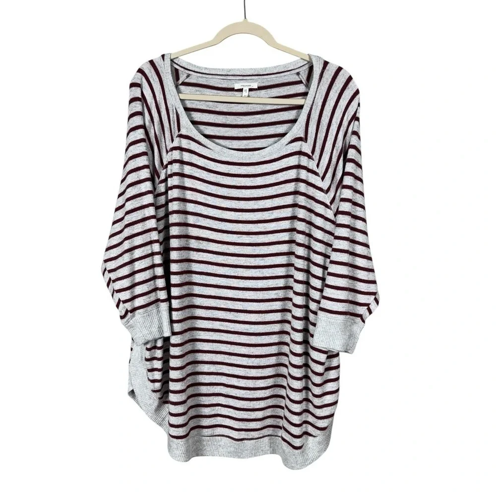 Womens Oversized Slouchy Sweater 2X Striped Nautical Fisherman Loungewear Boho